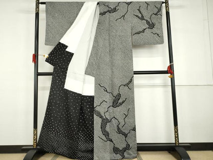 平和屋着物●訪問着　総絞り　黒地　正絹　逸品　AABG9936cs