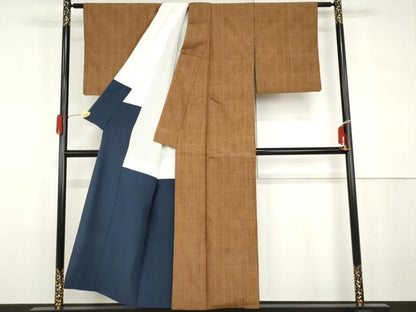 平和屋着物●浦野理一　経節紬　縞　正絹　逸品　AABG9938cs