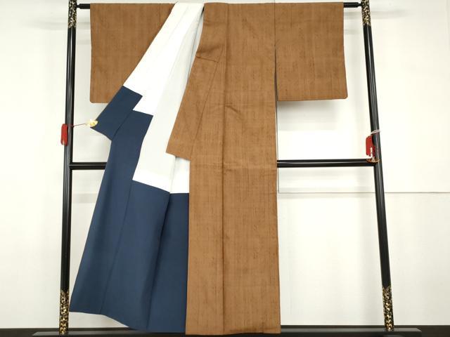 平和屋着物●浦野理一　経節紬　縞　正絹　逸品　AABG9938cs