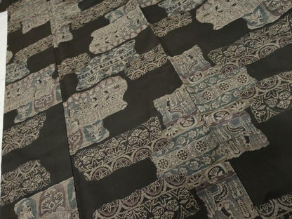 平和屋着物●本場大島紬 古代染色純泥染 カタス9マルキ 古代エジプト壁画文様 黒地 証紙付 仙太郎織物謹製 ロング丈 正絹 逸品 AABG9940cs