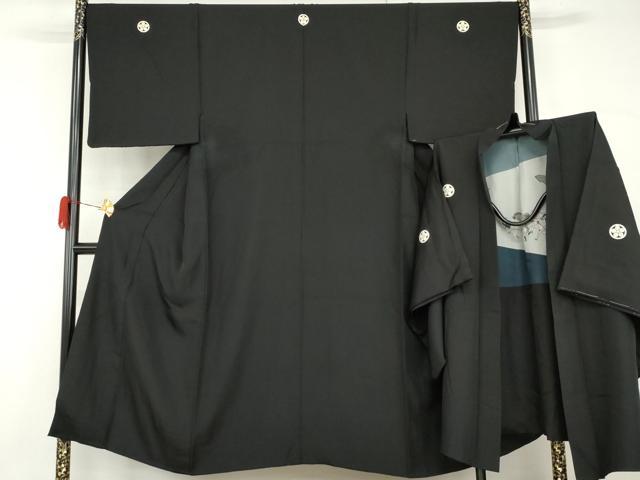 平和屋着物●男性　黒紋付　羽織セット　正絹　逸品　AABG9944cs