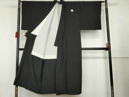 平和屋着物●男性　黒紋付　羽織セット　正絹　逸品　AABG9944cs