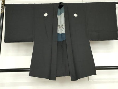 平和屋着物●男性　黒紋付　羽織セット　正絹　逸品　AABG9944cs