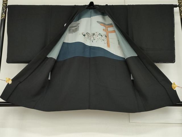 平和屋着物●男性　黒紋付　羽織セット　正絹　逸品　AABG9944cs