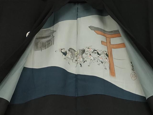 平和屋着物●男性　黒紋付　羽織セット　正絹　逸品　AABG9944cs