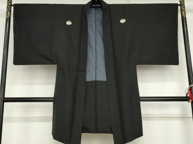 平和屋着物●男性　黒紋付　羽織セット　紬地　正絹　逸品　AABG9945cs