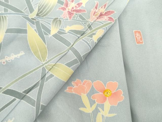 平和屋着物●訪問着　友禅　作家物　枝花文　正絹　逸品　AABG9950cs
