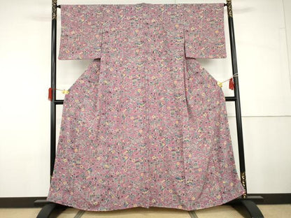 平和屋着物●上質な小紋　型染め　吉祥風景花文　正絹　逸品　未使用　AABG9963cs