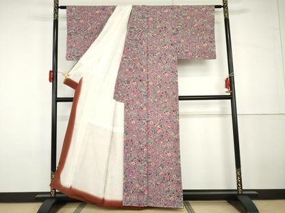平和屋着物●上質な小紋　型染め　吉祥風景花文　正絹　逸品　未使用　AABG9963cs