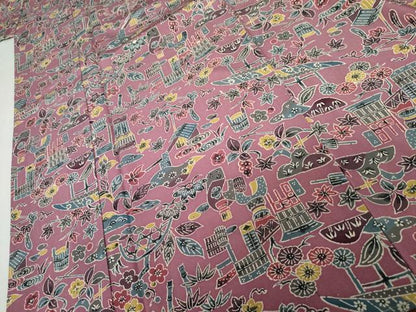 平和屋着物●上質な小紋　型染め　吉祥風景花文　正絹　逸品　未使用　AABG9963cs