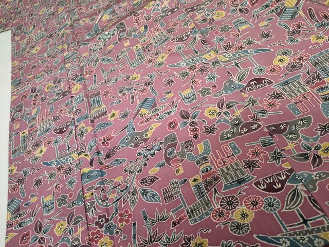 平和屋着物●上質な小紋　型染め　吉祥風景花文　正絹　逸品　未使用　AABG9963cs