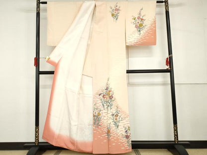 平和屋着物●訪問着　木版染め　枝花文　正絹　逸品　AABG9965cs