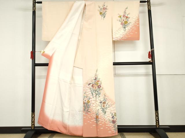 平和屋着物●訪問着　木版染め　枝花文　正絹　逸品　AABG9965cs