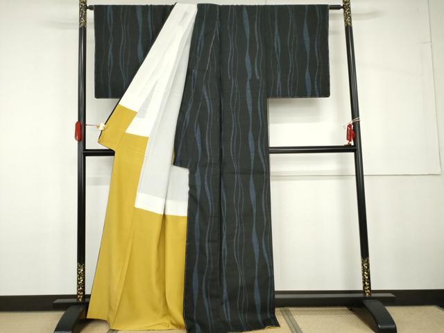 平和屋着物●上質な紬　よろけ縞　正絹　逸品　未使用　AABG9966cs