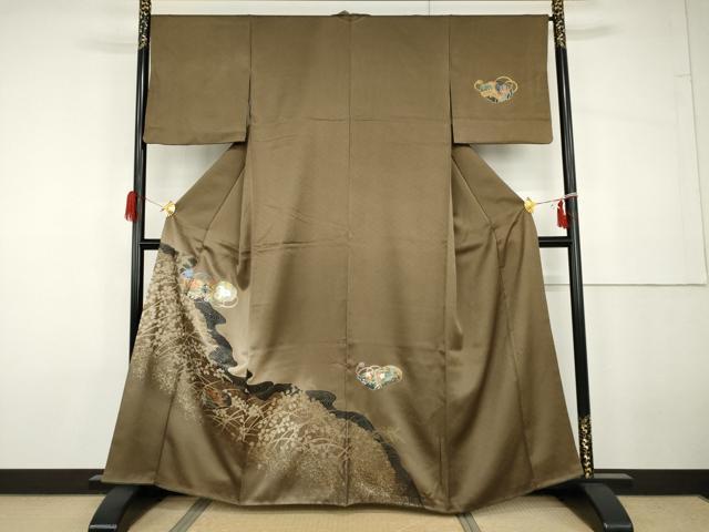 平和屋着物●訪問着　花文箱文　休み鳥　金銀彩　正絹　逸品　AABG9967cs 平和屋着物○訪問着 花文箱文 休み鳥 金銀彩 正絹 逸品