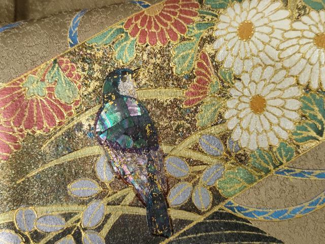 平和屋着物●訪問着　花文箱文　休み鳥　金銀彩　正絹　逸品　AABG9967cs 平和屋着物○訪問着 花文箱文 休み鳥 金銀彩 正絹 逸品