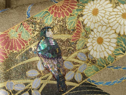 平和屋着物●訪問着　花文箱文　休み鳥　金銀彩　正絹　逸品　AABG9967cs