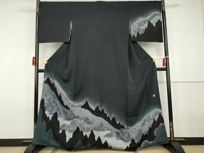 平和屋着物●絞り染色作家　藤井浩　訪問着　遠山樹林文　正絹　逸品　AABG9968cs