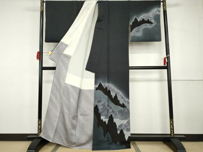 平和屋着物●絞り染色作家　藤井浩　訪問着　遠山樹林文　正絹　逸品　AABG9968cs