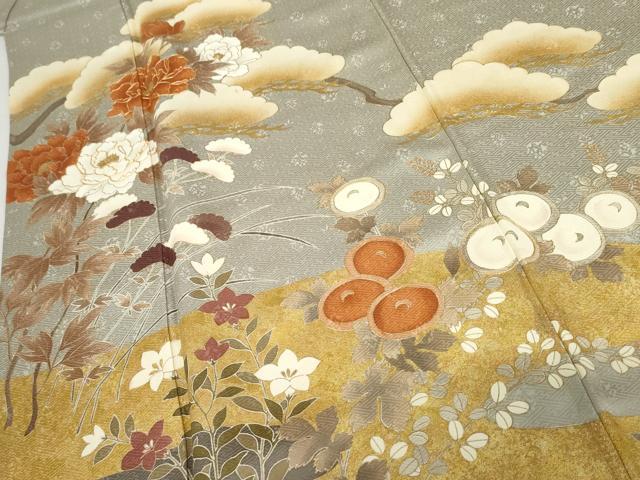 平和屋着物○豪華色留袖 駒刺繍 花松文 金彩 正絹 逸品 AABG9969cs