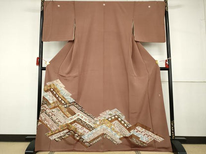 平和屋着物●十日町友禅作家　龍谷　色留袖　吉祥花蝶松文　金彩　正絹　逸品　AABG9970cs