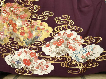 平和屋着物●豪華振袖・長襦袢(袷・半衿刺繍)セット　駒刺繍　雲取り流水枝花文　金彩　松坂屋扱い　正絹　逸品　AABG9973cs