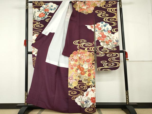 平和屋着物●豪華振袖・長襦袢(袷・半衿刺繍)セット　駒刺繍　雲取り流水枝花文　金彩　松坂屋扱い　正絹　逸品　AABG9973cs