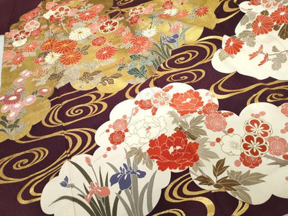 平和屋着物●豪華振袖・長襦袢(袷・半衿刺繍)セット　駒刺繍　雲取り流水枝花文　金彩　松坂屋扱い　正絹　逸品　AABG9973cs