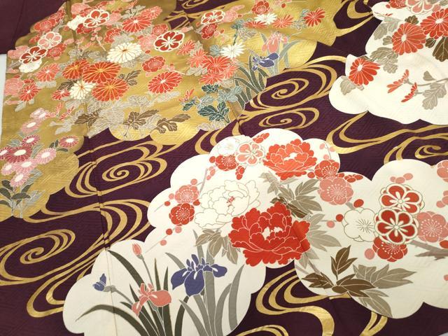 平和屋着物●豪華振袖・長襦袢(袷・半衿刺繍)セット　駒刺繍　雲取り流水枝花文　金彩　松坂屋扱い　正絹　逸品　AABG9973cs