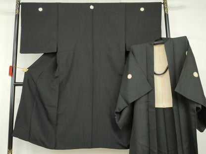 平和屋着物●男性　黒紋付　羽織セット　正絹　逸品　AABG9974cs