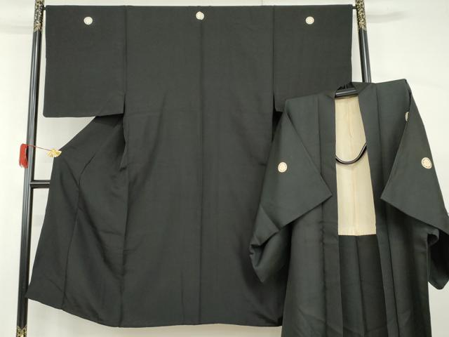 平和屋着物●男性　黒紋付　羽織セット　正絹　逸品　AABG9974cs