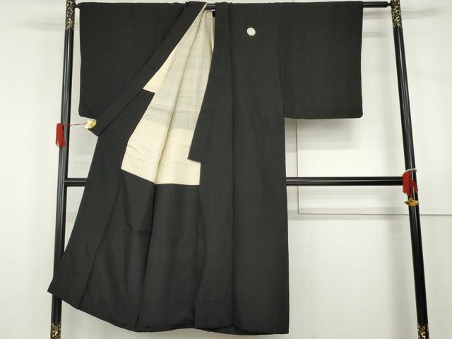 平和屋着物●男性　黒紋付　羽織セット　正絹　逸品　AABG9974cs