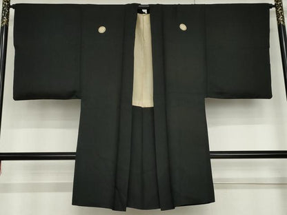 平和屋着物●男性　黒紋付　羽織セット　正絹　逸品　AABG9974cs
