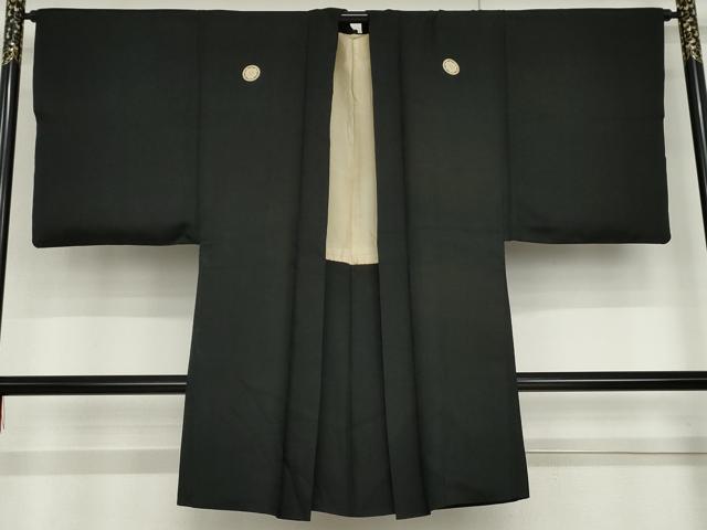 平和屋着物●男性　黒紋付　羽織セット　正絹　逸品　AABG9974cs