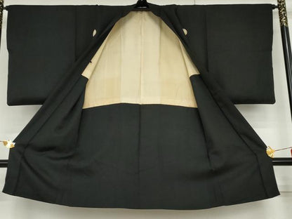 平和屋着物●男性　黒紋付　羽織セット　正絹　逸品　AABG9974cs