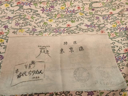 平和屋着物●上質な小紋　型染め　東京染　花唐草文　鬼しぼ縮緬　浜ちりめん　反端付き　正絹　逸品　未使用　AABG9976cs
