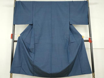 平和屋着物●男性　紬　色無地　瑠璃色　キングサイズ　正絹　逸品　AABG9977cs