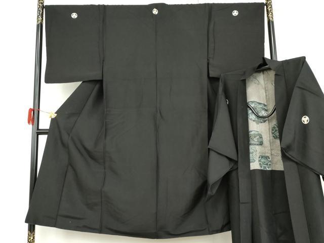 平和屋着物●男性　黒紋付　羽織セット　正絹　逸品　AABG9978cs
