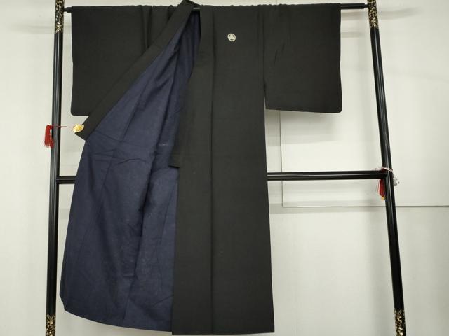 平和屋着物●男性　黒紋付　羽織セット　正絹　逸品　AABG9978cs
