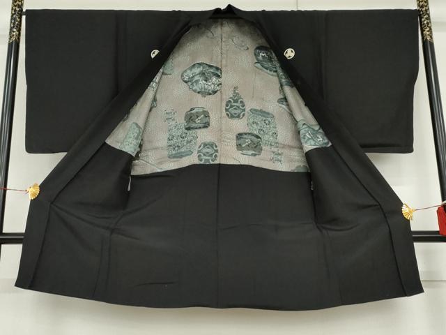 平和屋着物●男性　黒紋付　羽織セット　正絹　逸品　AABG9978cs