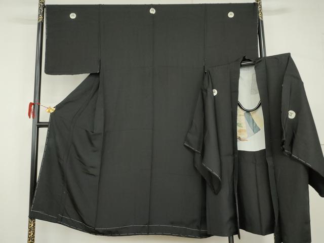 平和屋着物●男性　黒紋付　羽織セット　正絹　逸品　未使用　AABG9979cs