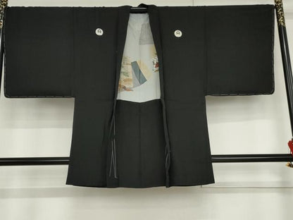 平和屋着物●男性　黒紋付　羽織セット　正絹　逸品　未使用　AABG9979cs