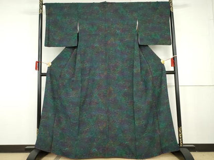 平和屋着物●上質な小紋　切り嵌め更紗花文　孔雀　暈し染め　正絹　逸品　AABG9981cs