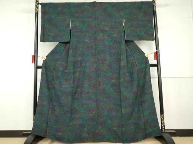 平和屋着物●上質な小紋　切り嵌め更紗花文　孔雀　暈し染め　正絹　逸品　AABG9981cs