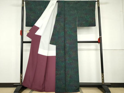平和屋着物●上質な小紋　切り嵌め更紗花文　孔雀　暈し染め　正絹　逸品　AABG9981cs