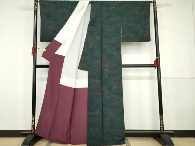 平和屋着物●上質な小紋　切り嵌め更紗花文　孔雀　暈し染め　正絹　逸品　AABG9981cs