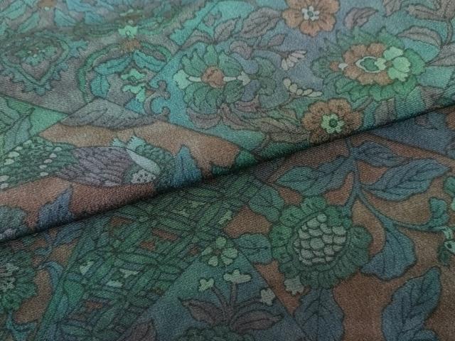 平和屋着物●上質な小紋　切り嵌め更紗花文　孔雀　暈し染め　正絹　逸品　AABG9981cs