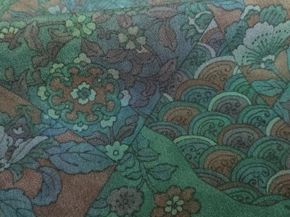 平和屋着物●上質な小紋　切り嵌め更紗花文　孔雀　暈し染め　正絹　逸品　AABG9981cs