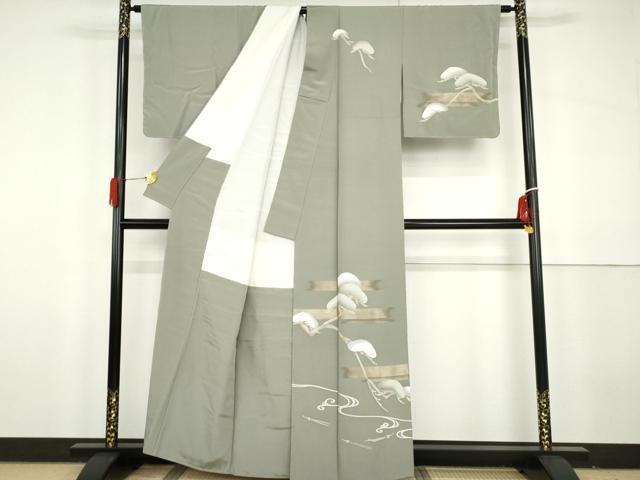 平和屋着物●京友禅作家　倉田泰波　訪問着　流水花松文　正絹　逸品　AABG9982cs