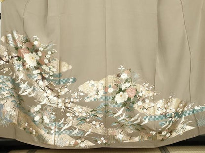 平和屋着物●豪華色留袖　駒刺繍　飛鶴梅松花文　金銀彩　正絹　逸品　未使用　AABG9983cs